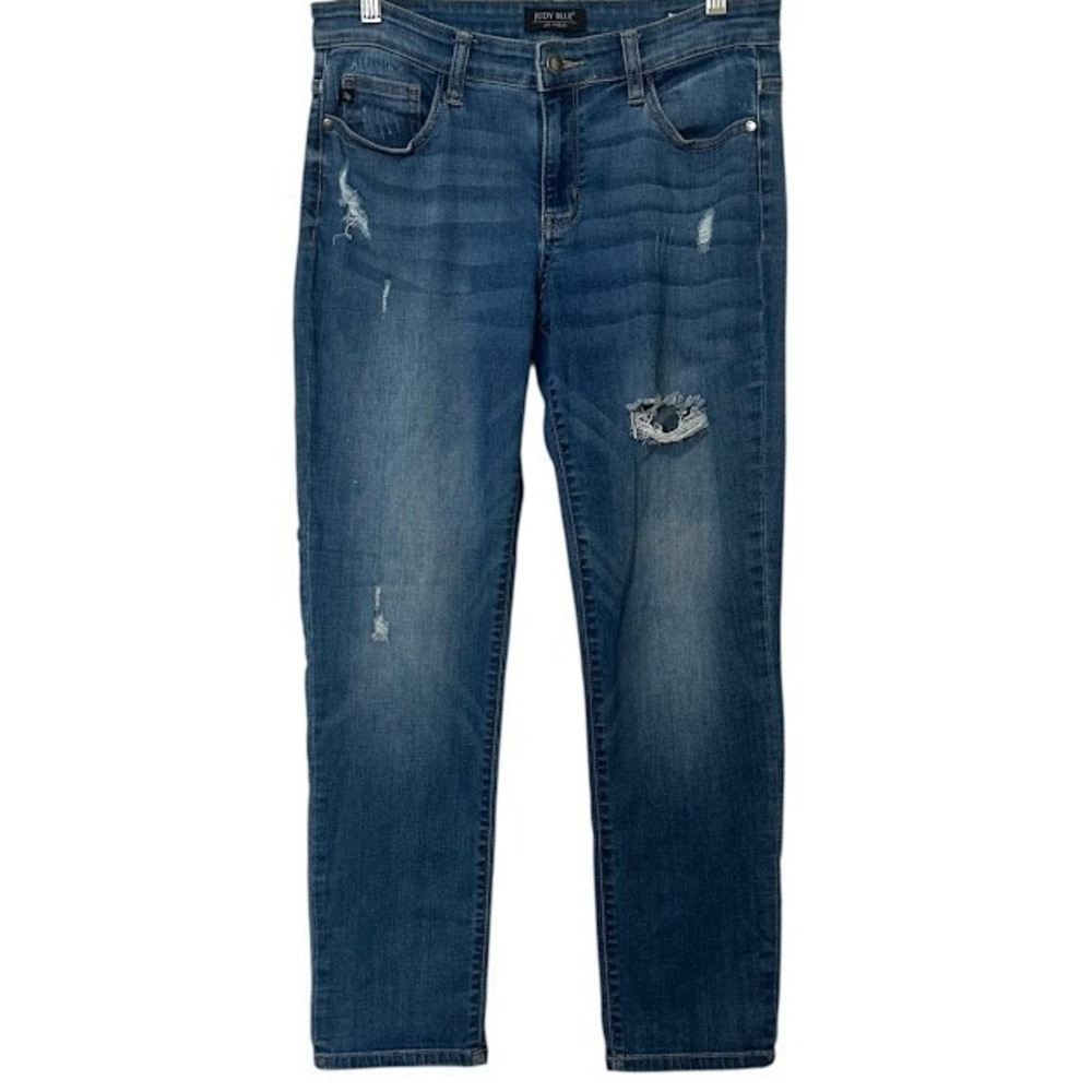 Judy Blue Boyfriend Fit Ripped Mid Wash Stretch Jeans Womens‎ 9 / 29 JB8275